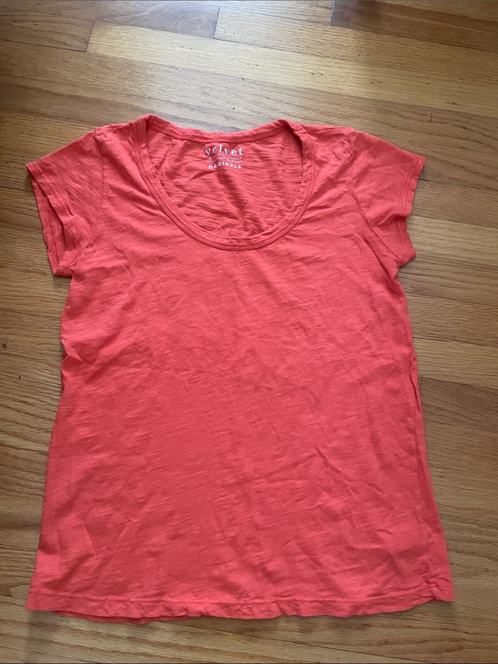 Velvet Coral Scoop Neck Short Sleeve Tee